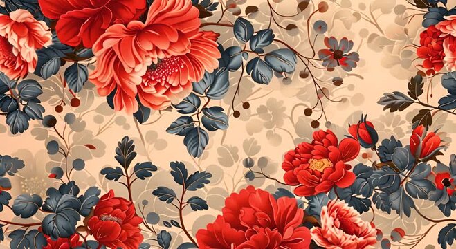 A flowery pattern with red and blue flowers