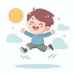 vector image of a child jumping happily