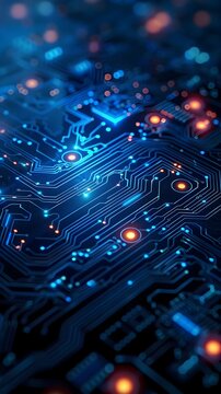 Glowing Digital Circuit Board with Intricate Cyber Theme and Copy Space