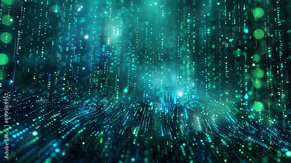 Poster mesmerizing digital matrix background with flowing binary code and cyber hues