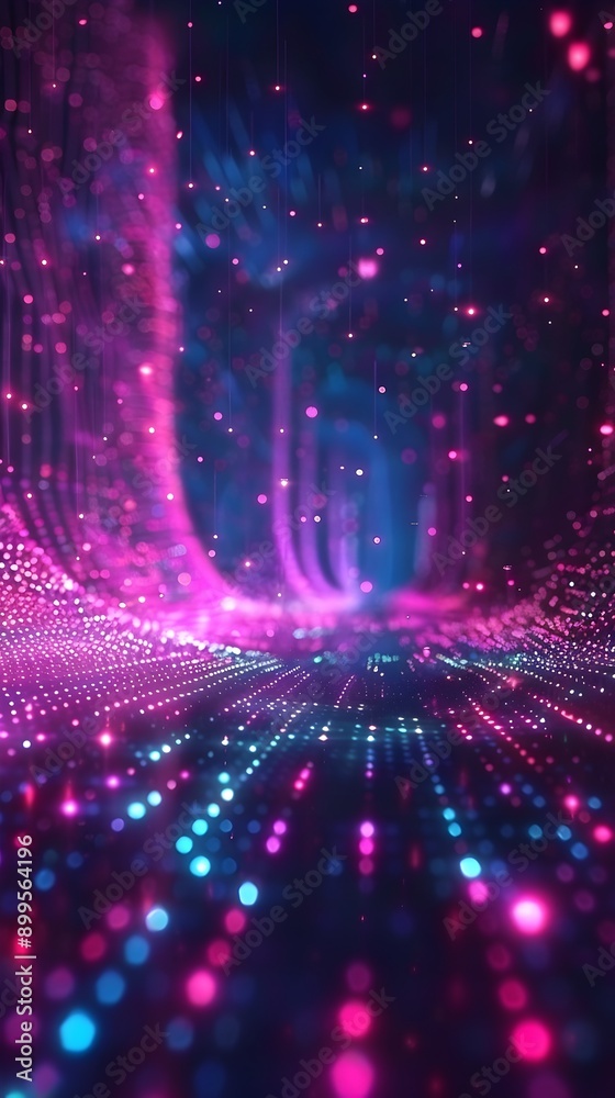 Poster holographic cyber interface with floating digital data points in futuristic backdrop