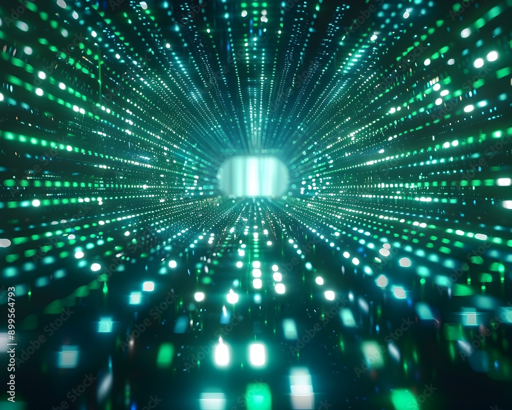 Poster infinite digital matrix with glowing neon cyber code flow and data stream