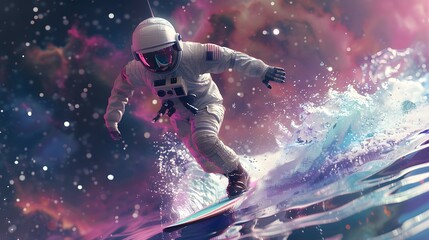 Obraz premium Astronaut surfing 3D randering. 