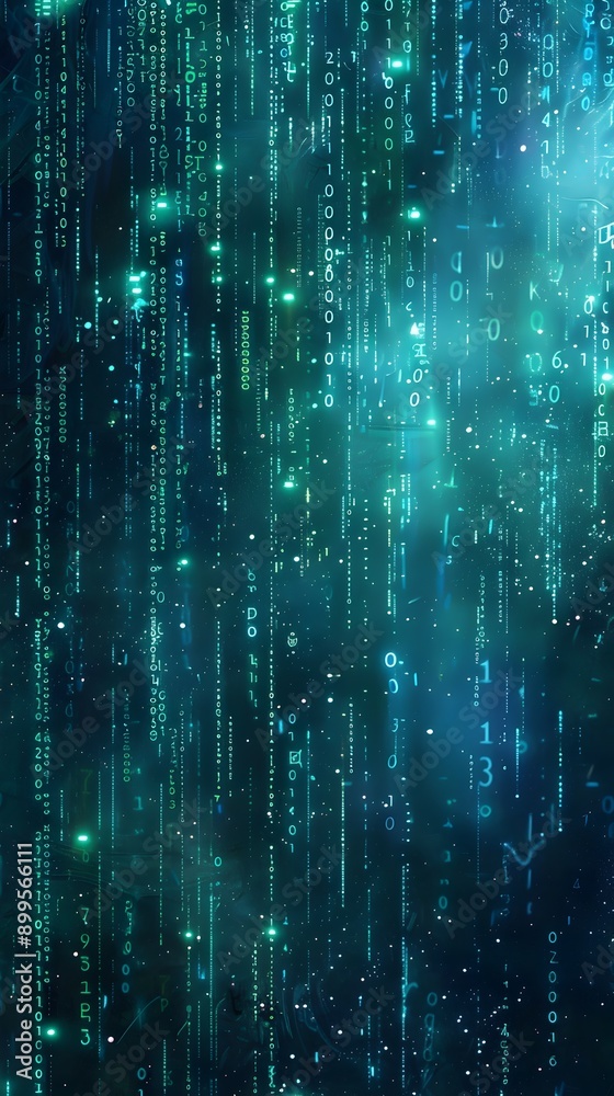 Poster flowing binary code cyber matrix background with digital data streams and luminous hues