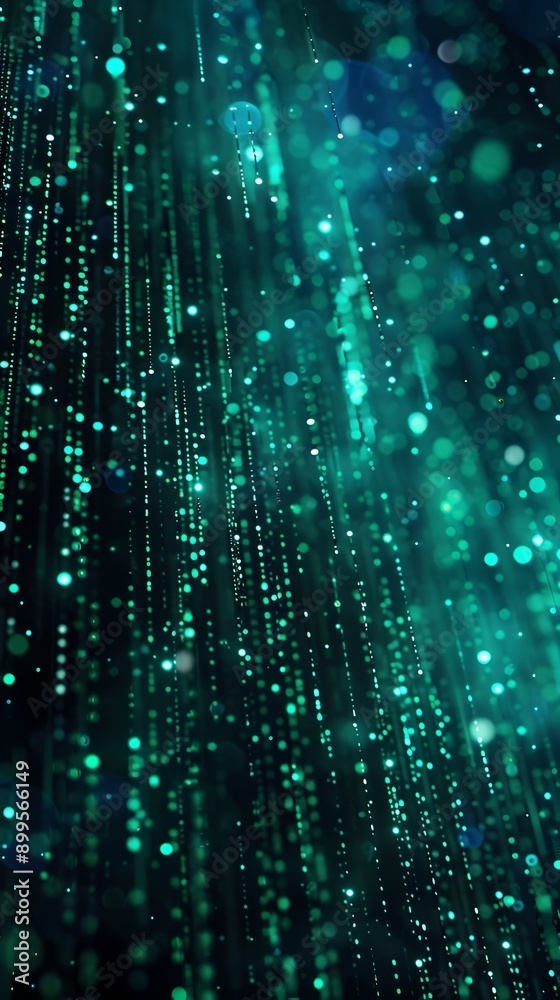 Poster captivating cyber matrix background with flowing binary data stream in blue and green hues