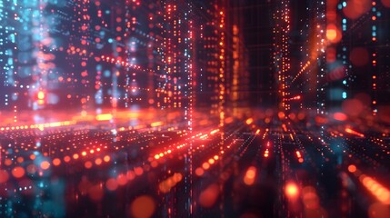 Obraz premium Mesmerizing Abstract Digital Network with Floating Holograms and Neon Lights