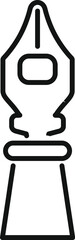 Line art icon of a fountain pen nib standing upright on a base, representing writing and creativity