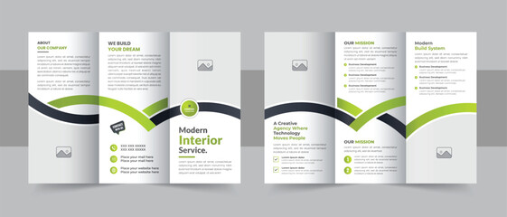 Interior design trifold brochure template or modern brochure template, creative tri-fold, trendy brochure layout
