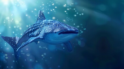 Banner of a whale shark on blured nature background, with empty copy space 