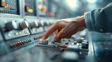 High-pressure situation with someone pressing a large button on a control panel amidst flashing lights and urgent indicators.