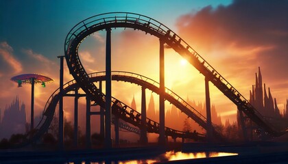 Obraz premium roller coaster tracks at sunset