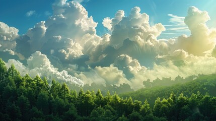 Obraz premium Spectacular clouds above lush pine forest