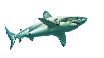 Fototapeta premium A shark prowling the ocean for its next meal, isolated on white background. 