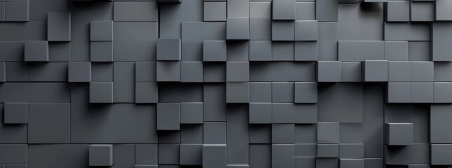 A mesmerizing abstract design featuring 3D cubes in a dark grey color scheme, creating a sophisticated and futuristic background with a modern geometric pattern