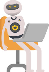 Robot Character Working on Laptop
