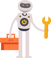 Robot Character Holding Toolbox and Wrench
