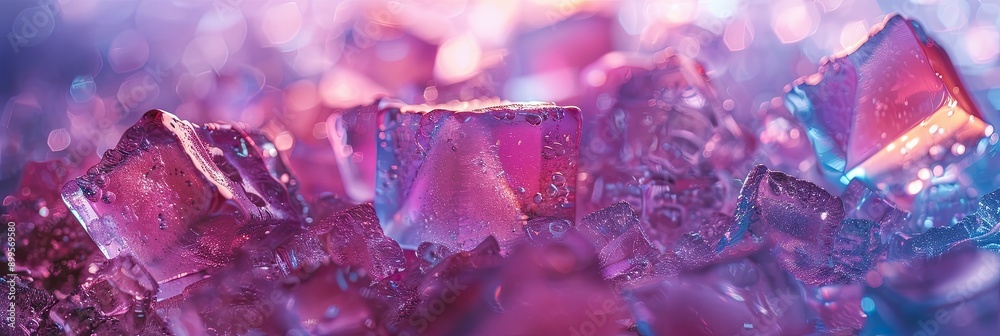 Poster colorful abstract ice cubes glimmering in a luminous gradient background
