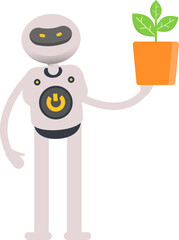 Robot Character Holding Plant Pot
