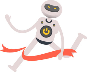 Robot Character Running at Finish Line
