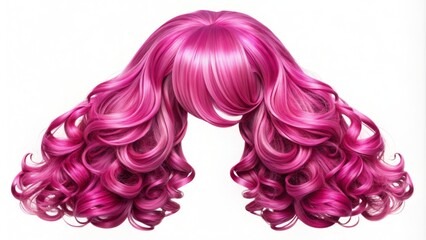 Vibrant pink curly wig isolated on transparent background, showcasing luscious long locks with subtle shine, perfect for fashion, beauty, and hair care_EDITORIAL_USE_ONLY.