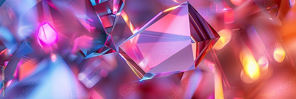 Poster Vibrant Geometric Background Featuring Angular Prisms With Soft Glow in Artistic Composition