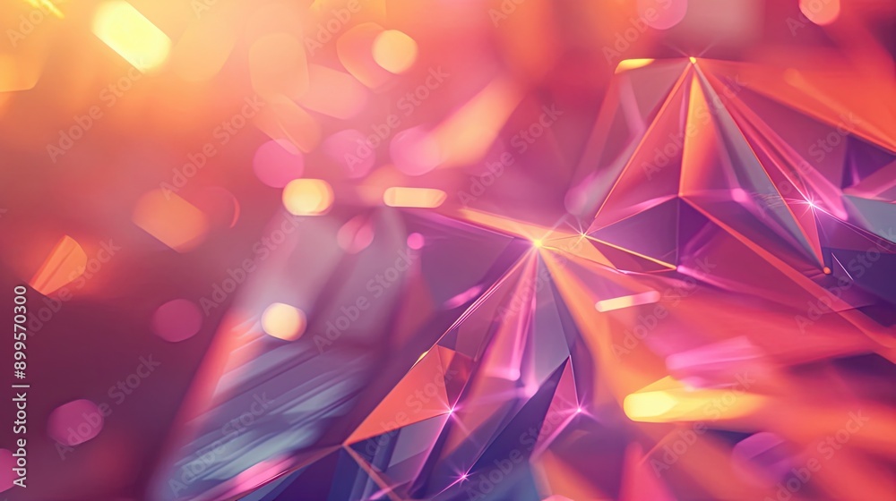 Poster Dynamic Geometric Prisms With Soft Glows Against a Vibrant Background at Dusk