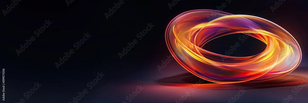 Poster glowing geometric mobius strip floating in the air against a black background in a fantasy style