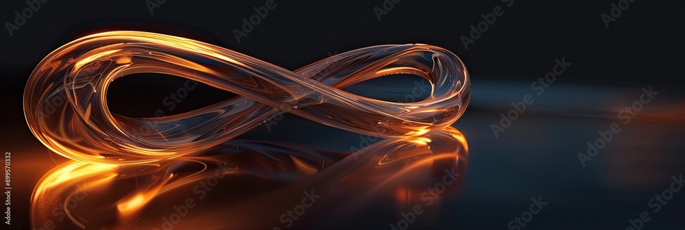 Poster glowing geometric mobius strip floating elegantly in the air against a dark background in a fantasy 