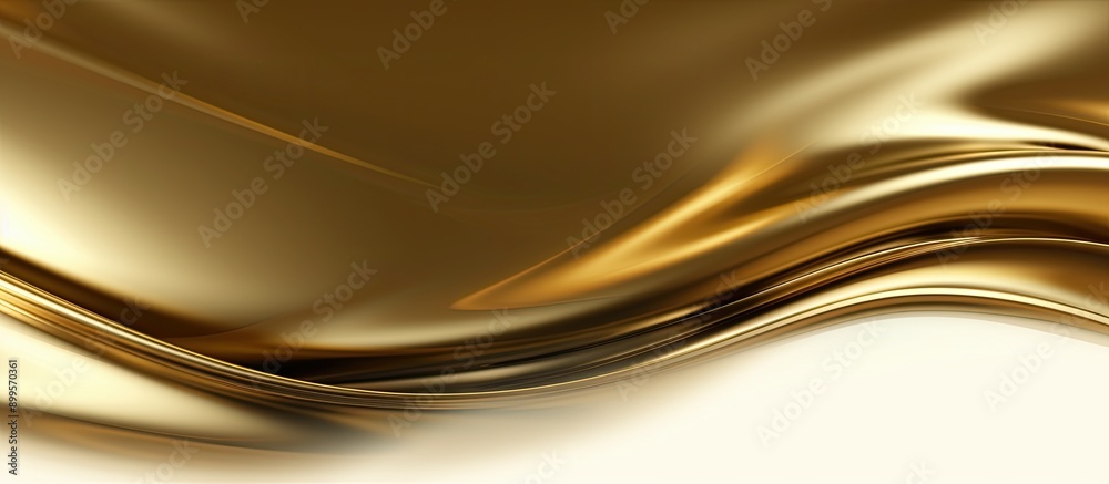 Poster Golden Abstract Waves of Silk Flowing Elegantly Across a White Background in a Soft, Serene Setting