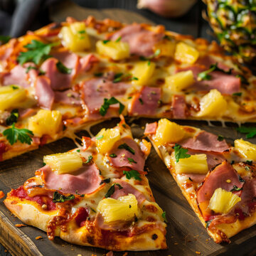 Hawaiian style pizza with pineapple and ham