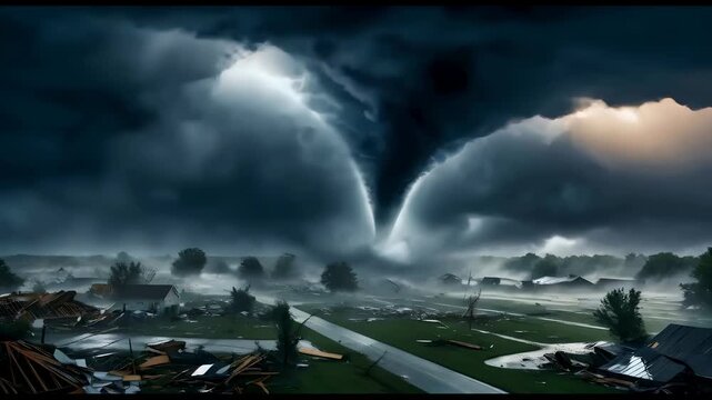 tornado, cyclone, twister , town, village