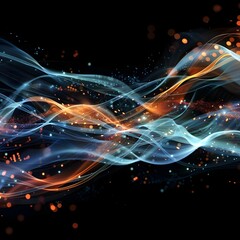 Fototapeta premium Glowing Technological Waves of Data and Connections on Abstract Black Digital Background