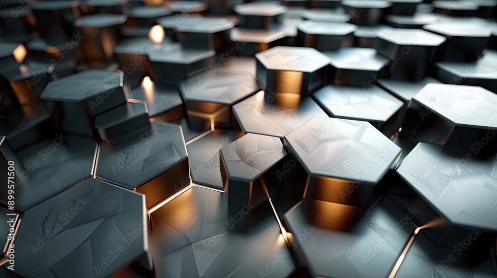 Aufkleber Abstract Metallic Geometric Forms Interlocked With Intricate Lighting Effects in a Dynamic Composition