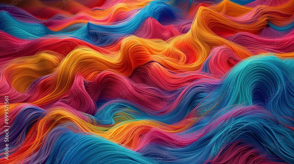 Poster vibrant display of intricate wool yarn threads with micro fiber fluffy details