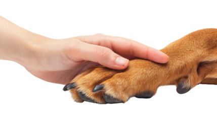 Human hand and dog paw transparent background