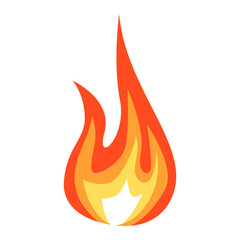 Fire, flame. Red flame in abstract style on white background. Flat fire. Modern art isolated graphic. Fire sign. Vector Illustration