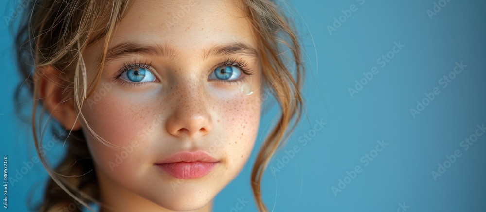 Wall mural Portrait of a Young Girl with Blue Eyes