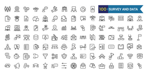 Survey and data icon. Outline icon collection. Editable vector stroke.