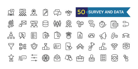Survey and data icon. Outline icon collection. Editable vector stroke.