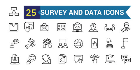 Survey and data icon. Outline icon collection. Editable vector stroke.