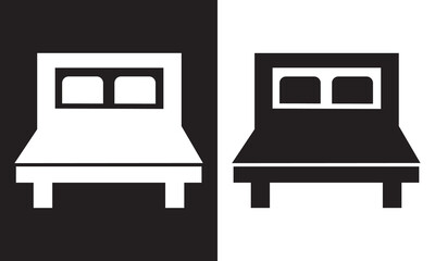 Bed vector icon set. bedroom or hotel double bed line icon for Ui designs. isolated on white and black background.  Vector illustration. EPS 10