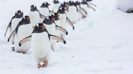 Obraz premium penguin walk in snow 