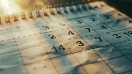 A wrinkled calendar page with light shining through, evoking a sense of nostalgia and passing time.