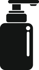 Black dispenser bottle icon representing liquid soap for hand washing, promoting hygiene and cleanliness