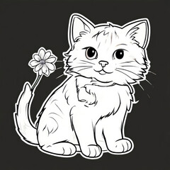 Obraz premium Funny cat black and white illustration.