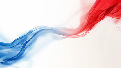 Fototapeta premium Red and blue smoke on a white background, abstract art design for presentation banner with copy space area.