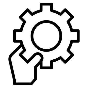 Hand holds the gearwheel. 