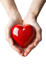 Obraz premium 3D two hands holding glossy heart icon alone on transparent background