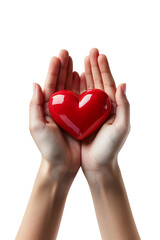 Obraz premium 3D two hands holding glossy heart icon alone on transparent background