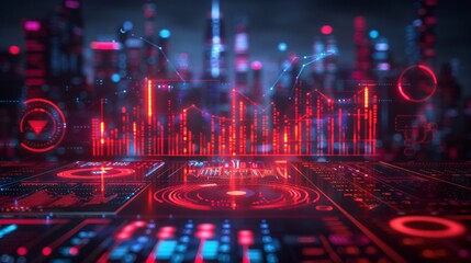 Futuristic Technology Interface with Red and Blue Lights